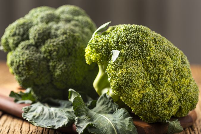 Green organic broccoli on the table.