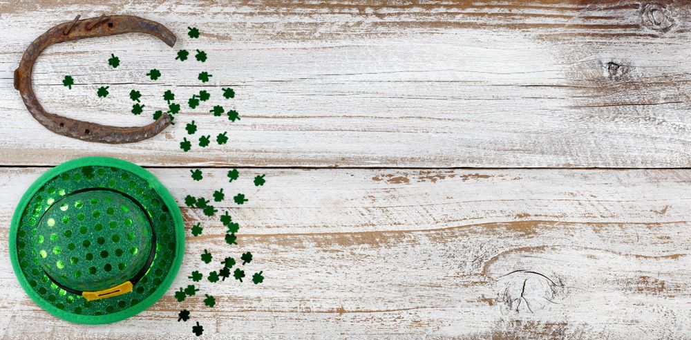 St Patrick left border on rustic wood