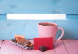 Coffee with cookies and a blank message card