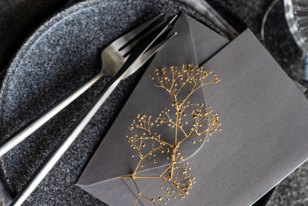 Place setting with delicate dried flower