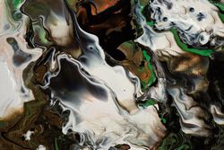 Green and Orange Fluid Art, Abstract Acrylic Pouring