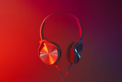 Concept of listening audio, music with headphones