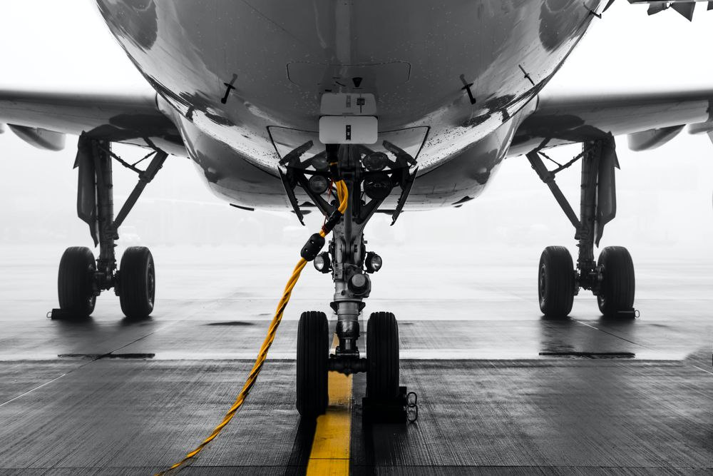 Lower part of the airplane in close-up