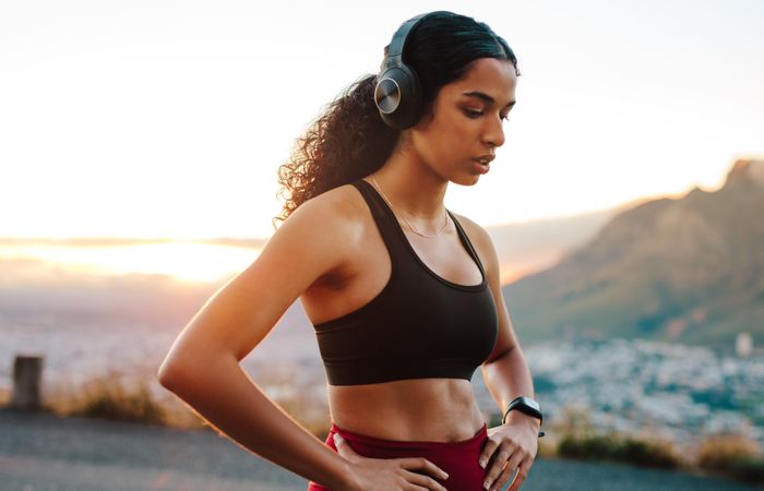 Runner listening to music during workout