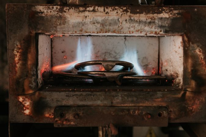 Horseshoes smelting in furnace