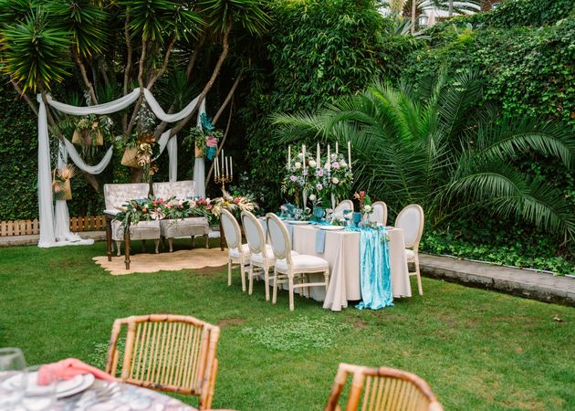 Wedding set up in tropical garden