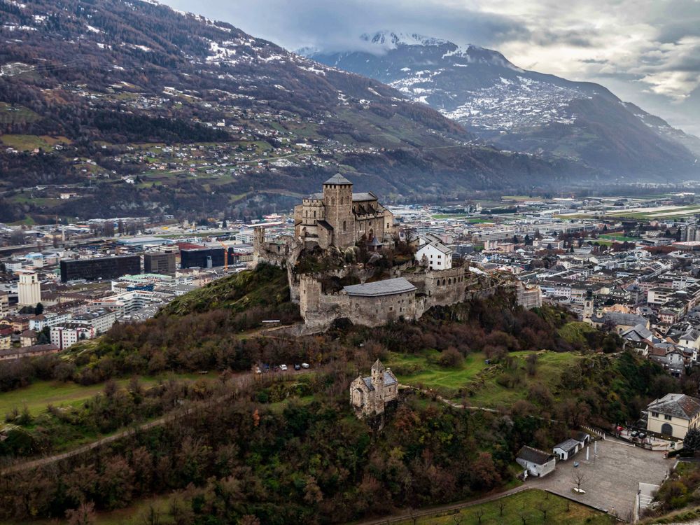 The Valere basilica , fortified church in Sion , canton of Valais
