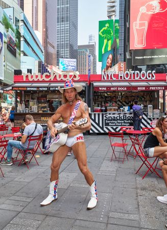 Naked Cowboy, a regular in Times Square, New York City, New York