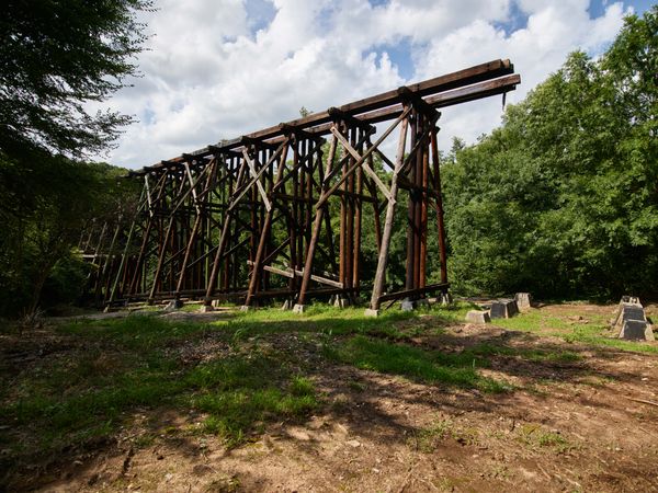 Remnants of train trestle in Georgia countryside