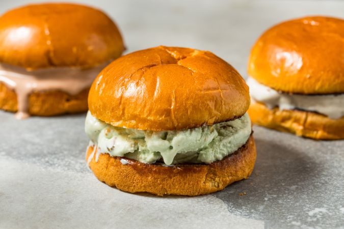 Frozen Homemade Gelato Sandwich On Brioche Buns