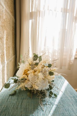 Elegant bouquet on soft cushion