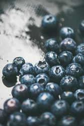 Freshly washed batch of blueberries on grey background