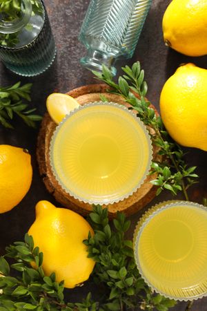 Concept of tasty drink, Limoncello, top view