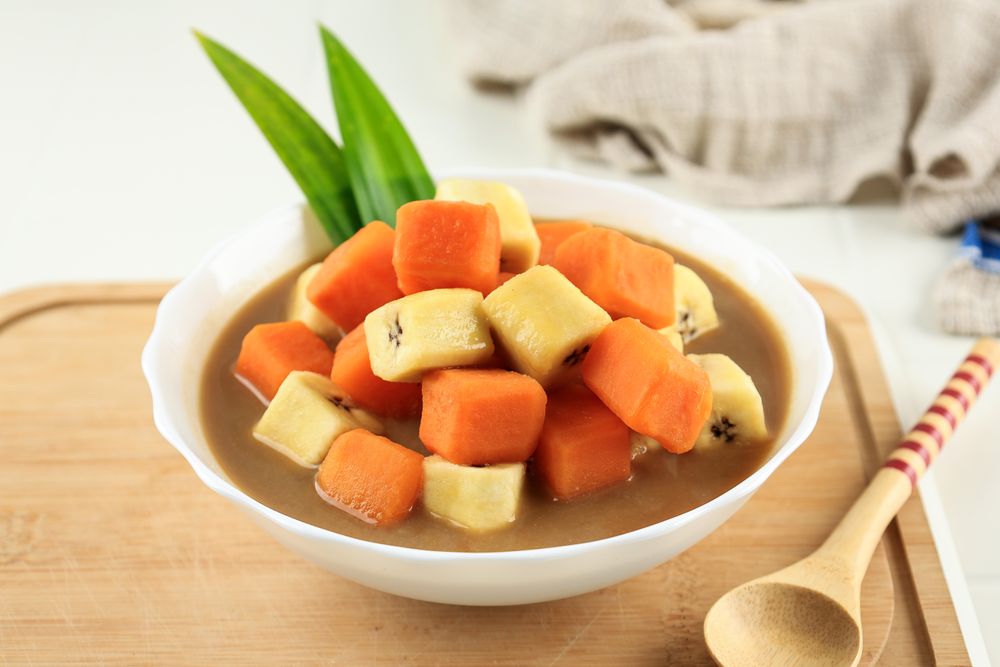 Kolak Pisang Ubi, Indonesian Popular Dessert for Takjil Ramadan on Bowl