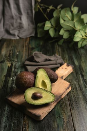 Set of freshly cut fresh avocados