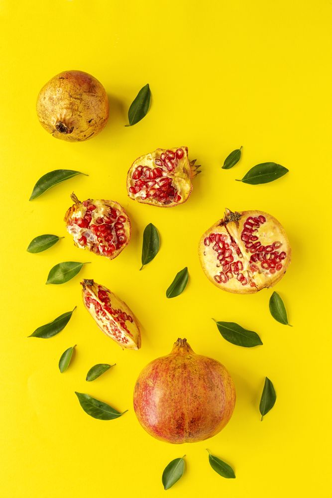 fresh seasonal pomegranate from above