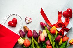 Valentine card concept with tulips and gifts