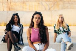 Multicultural urban women hanging out