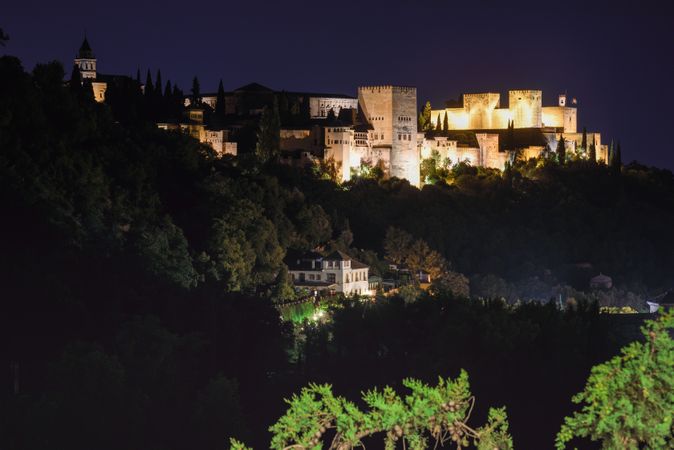 Night view of the famous Alhambra palace in Granada from Sacromonte quarter