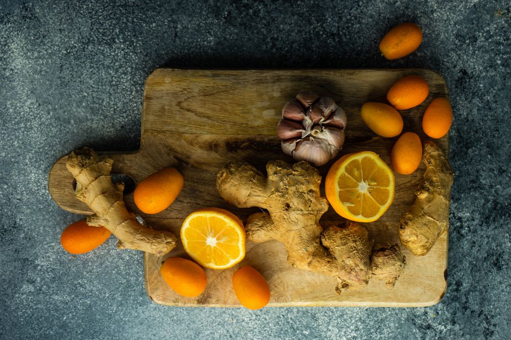 Top view of fresh ingredients for healthy drink