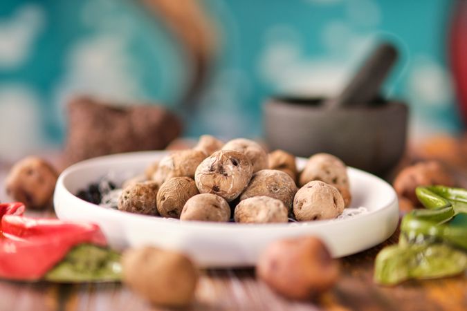 Plate with small boiled potatoes
