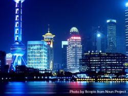 Cityscape of Lujiazui in Pudong, Shanghai, China during nighttime bYJGg0