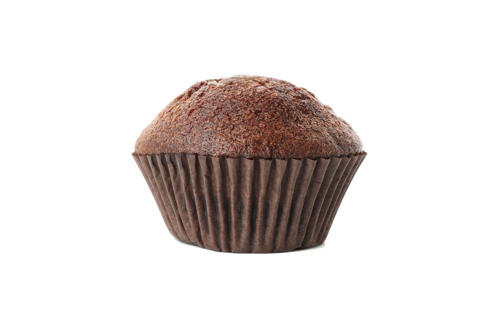 Delicious chocolate muffin isolated on blank background