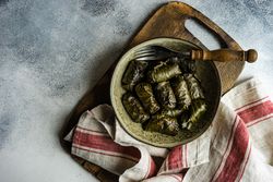 Bowl of stuffed grape leaves