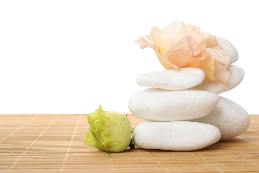 Stones and flowers, isolated on plain background