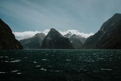 Peaky mountain range and lake