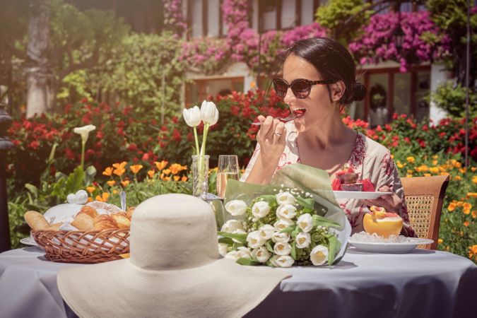 Woman Eating in the Garden