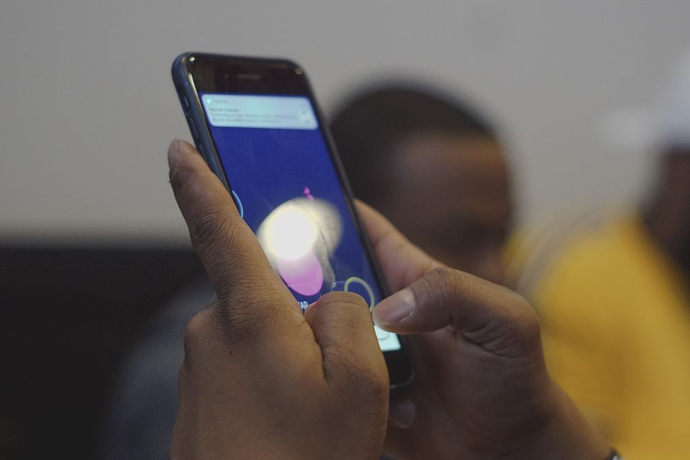 Person uses smartphone