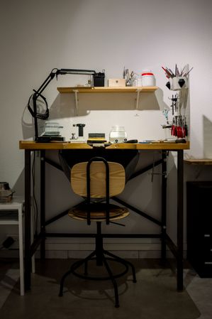 goldsmith workspace in jewelry atelier