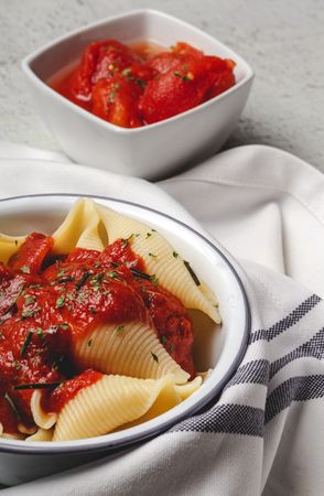 Big pasta shells cooked with tomato sauce