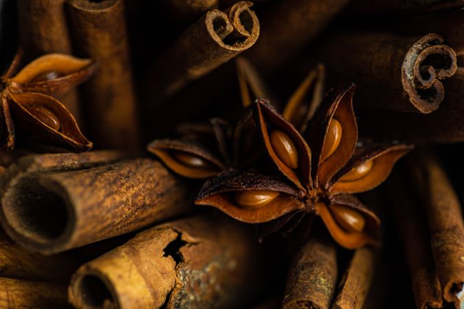 Close up of cinnamon sticks and anise star