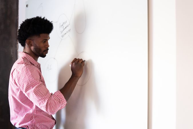 Man writing on dry erase board with marker