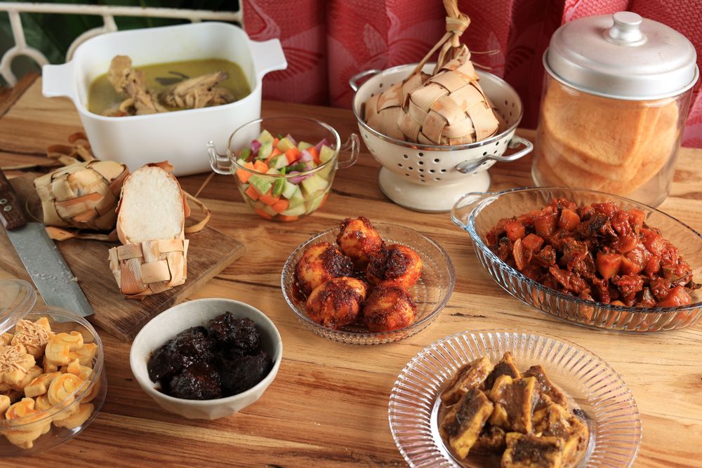 Lebaran menu with salads and curried meats