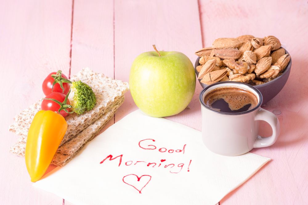 Healthy food and good morning text