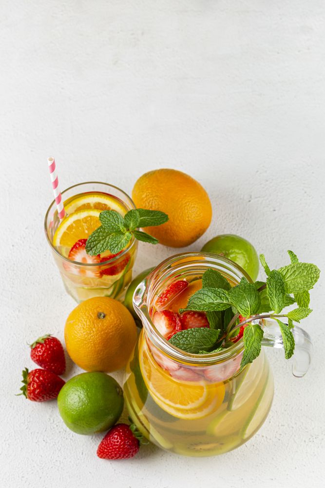 Water flavored with fresh summer fruit.