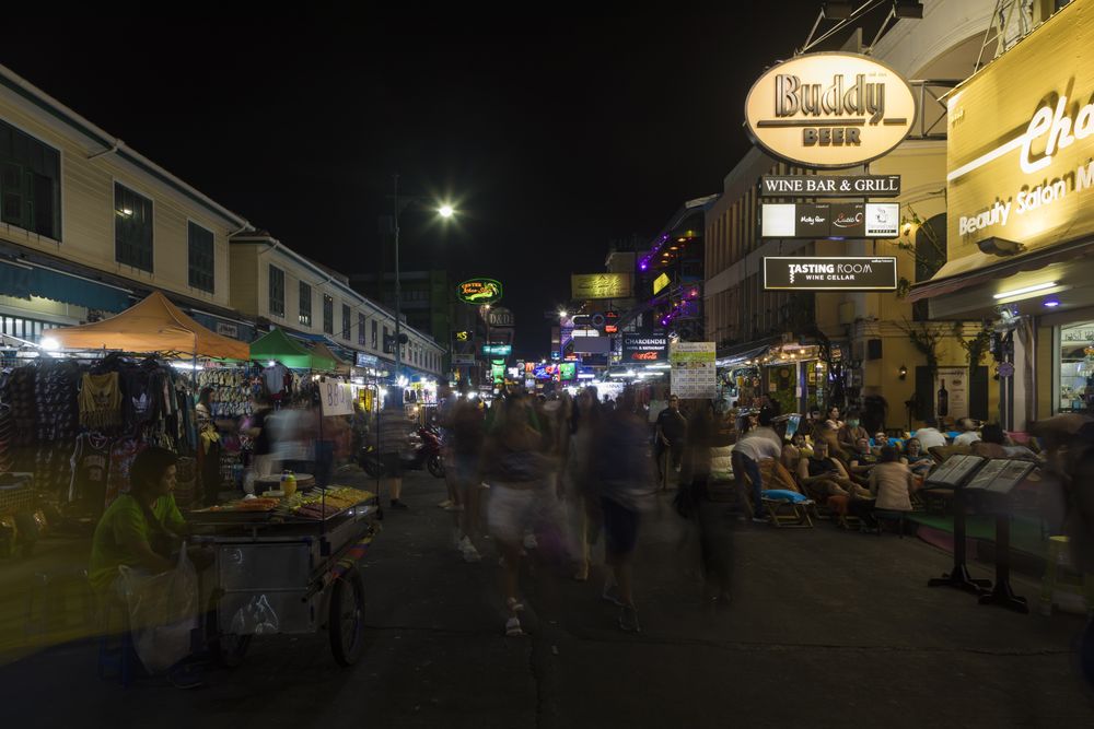 Bangkok, Thailand - January 22, 2020: Crowds of people and tourists on the famous Khaosan road
