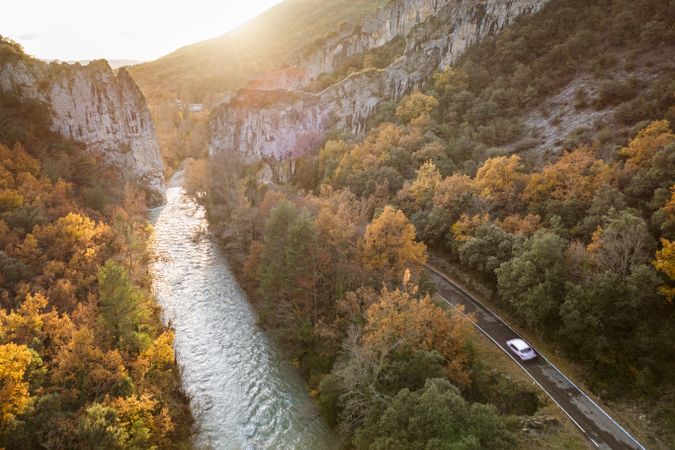 River beside autumnal road