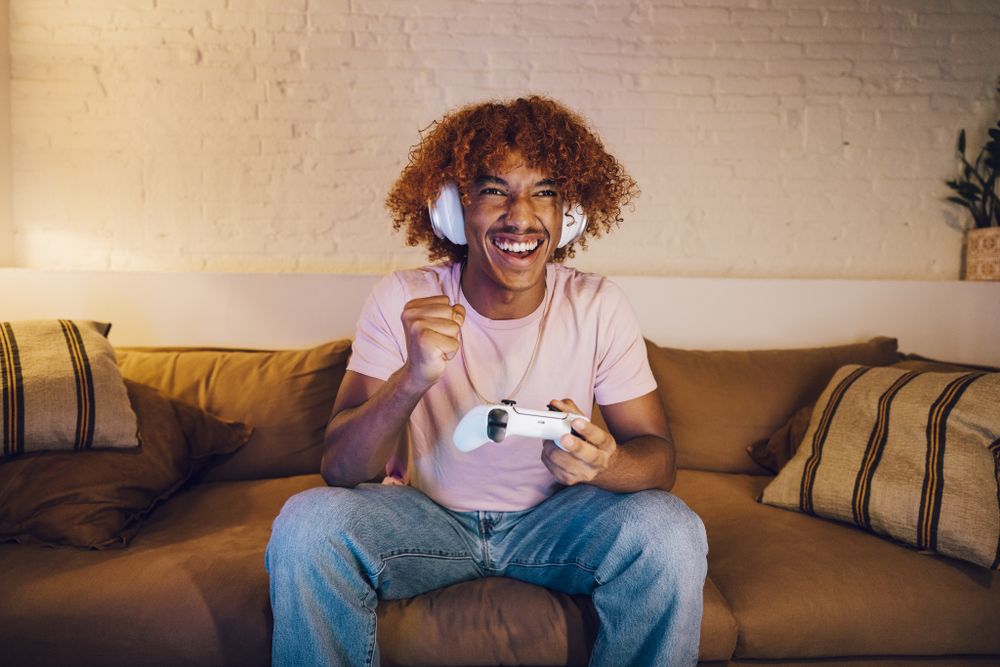 Young man playing video games