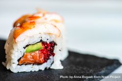 Sushi rolls with prawn, avocado and salmon with copy space 5oD3em