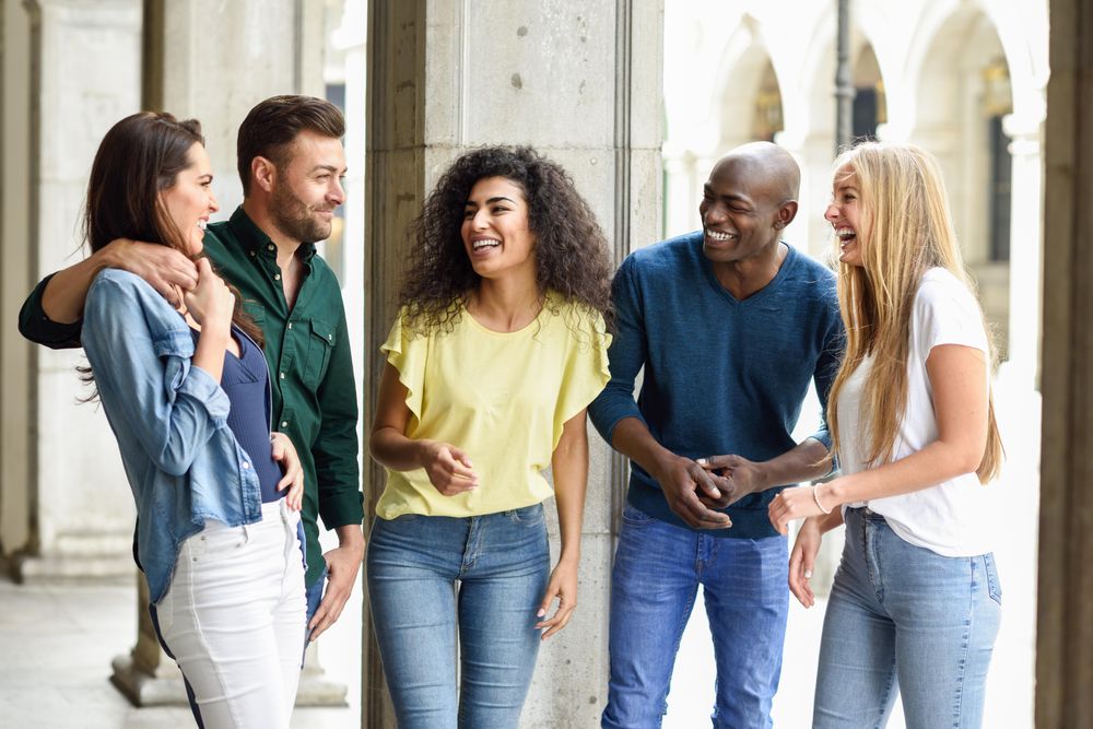 Group of friends chatting outside