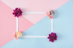 Blue and pink background with flowers