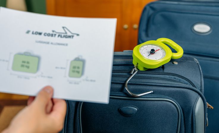 Low cost airlines luggage restrictions and baggage on background