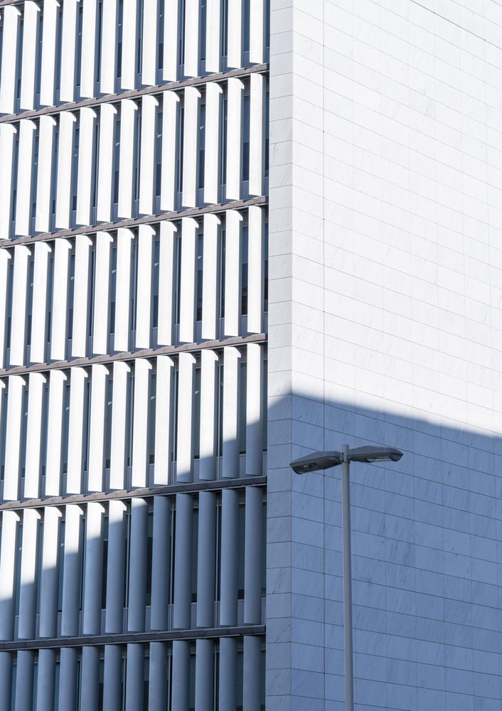 Building windows with shadow and street light