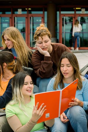 Group of young women studying and working on project