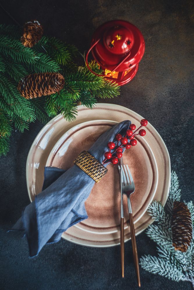 Christmas card concept with plate and holly