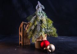 Mini Christmas tree with baubles and sleigh